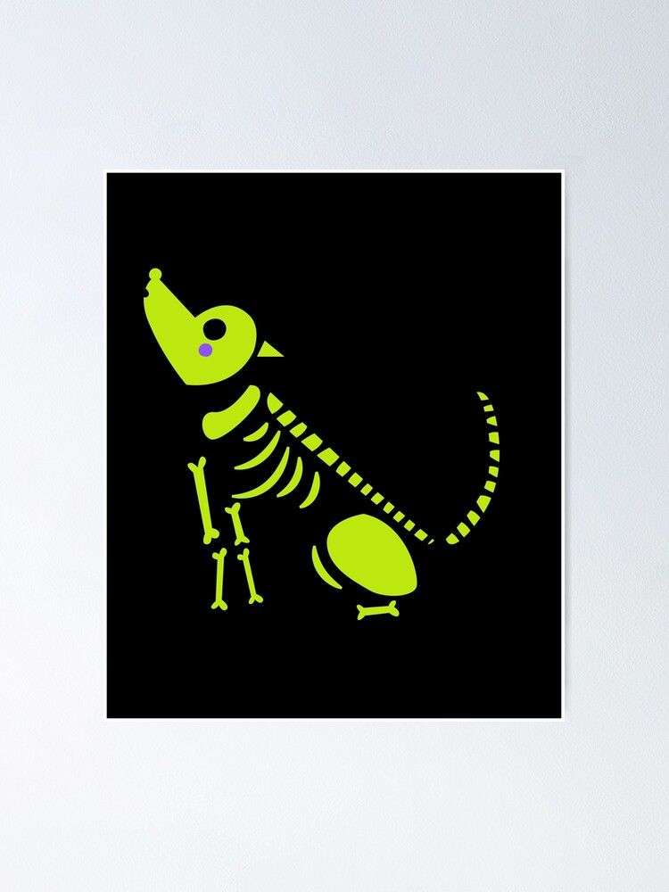 "Neon Green Skeleton Howling Wolf Simple Bold Design" Poster for Sale