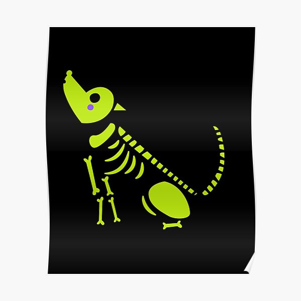 "Neon Green Skeleton Howling Wolf Simple Bold Design" Poster for Sale