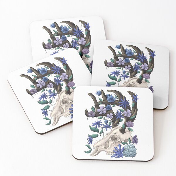 Item preview, Animal skull with blue flowers designed and sold by ZoruCreations.