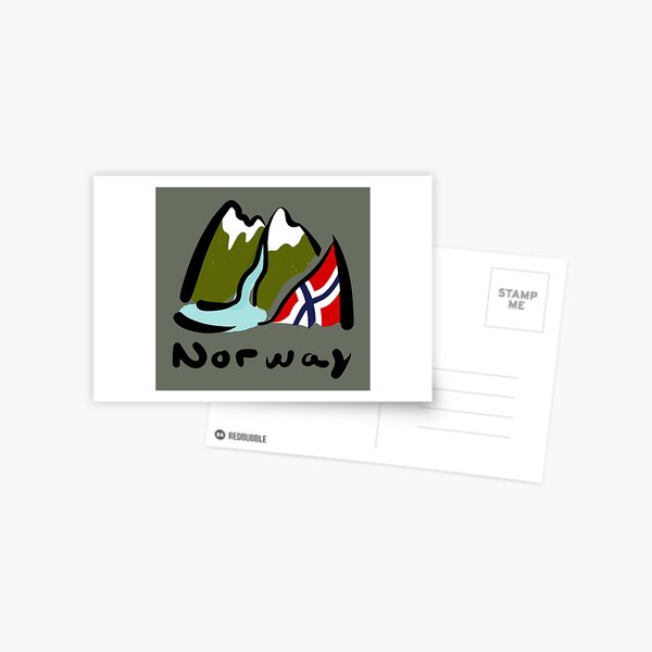 Dibujo Noruega bandera | Dibujo fiordos Postal