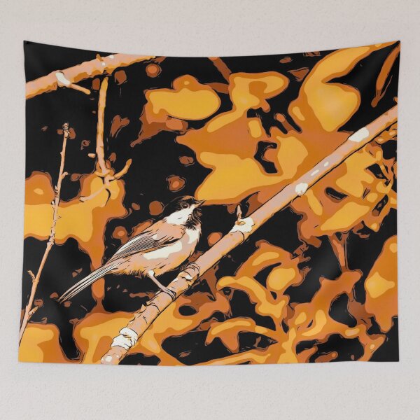 Artikelvorschau, Black Capped Chickadee Autumn Orange, Black and White Abstract entworfen und verkauft von Zurickdesigns.