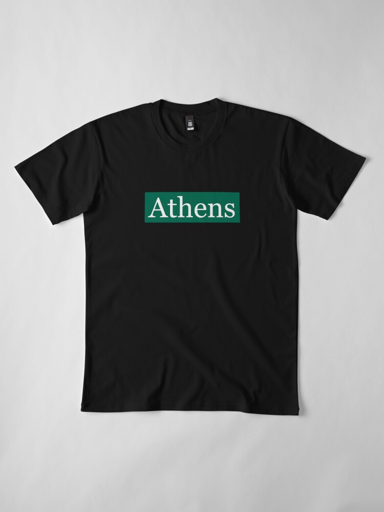 Alternate view of Athens Written in White on Bobcat Green Premium T-Shirt