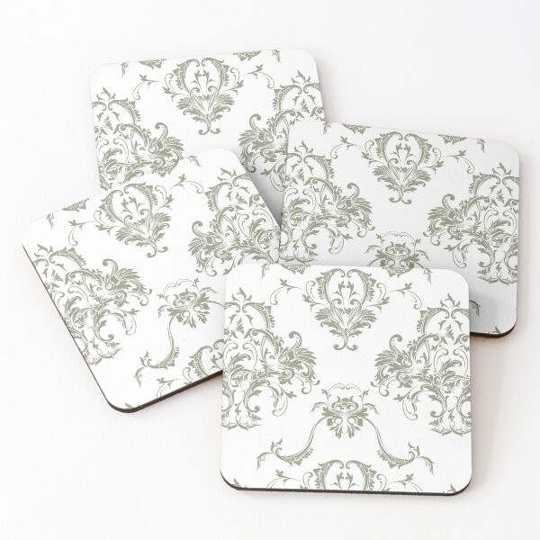 Item preview, Olive Green and White Damask Scroll Pattern Pairs Valspars 2022 Color of the Year Blanched Thyme 6001-4A - Colour Trends designed and sold by ColorOfTheYears.