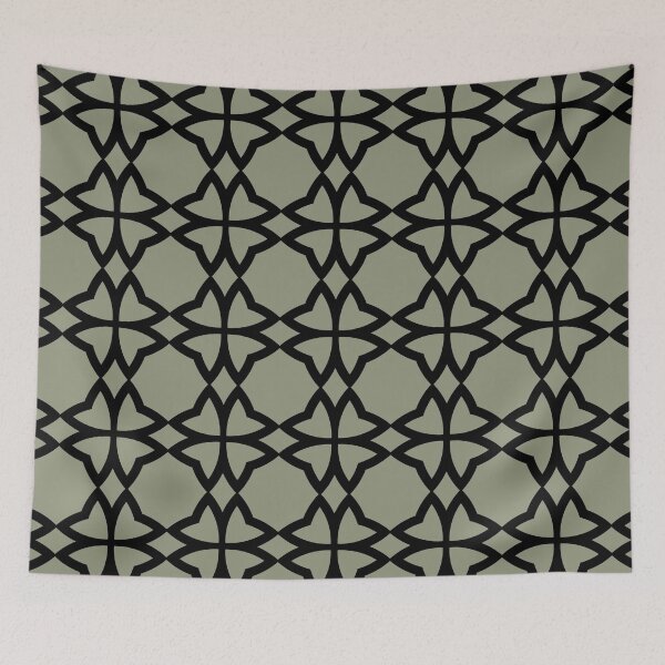 Aperçu de l'œuvre Olive Green and Black Symmetrical Flower Pattern Pairs Valspars 2022 Color of the Year Blanched Thyme 6001-4A - Colour Trends créée et vendue par ColorOfTheYears.