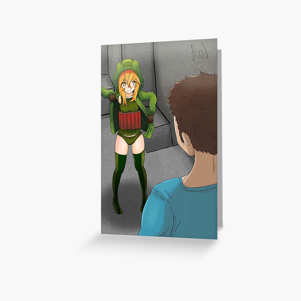 Minecraft Mob Talker Cupa The Creeper And Steve Greeting Card By 