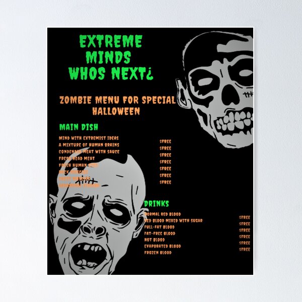 Item preview, Zombie Menu For Special Halloween designed and sold by Nicedeco.