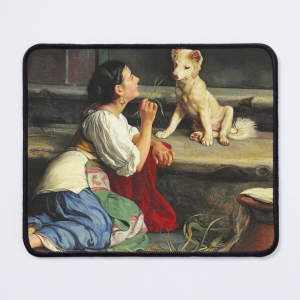 Item preview, A young Italian woman playing with a dog - Axel Helsted designed and sold by brushandframes.