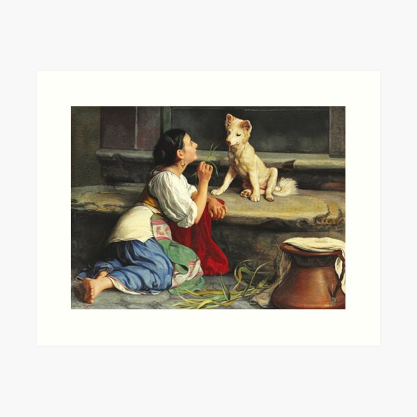 Item preview, A young Italian woman playing with a dog - Axel Helsted designed and sold by brushandframes.