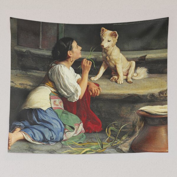 Item preview, A young Italian woman playing with a dog - Axel Helsted designed and sold by brushandframes.