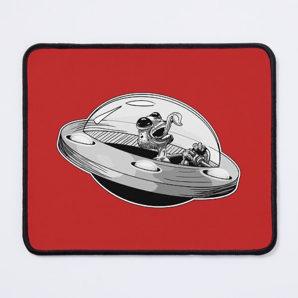 Item preview, Laughing Space Alien in a UFO spaceship Black and White designed and sold by iduzarts.