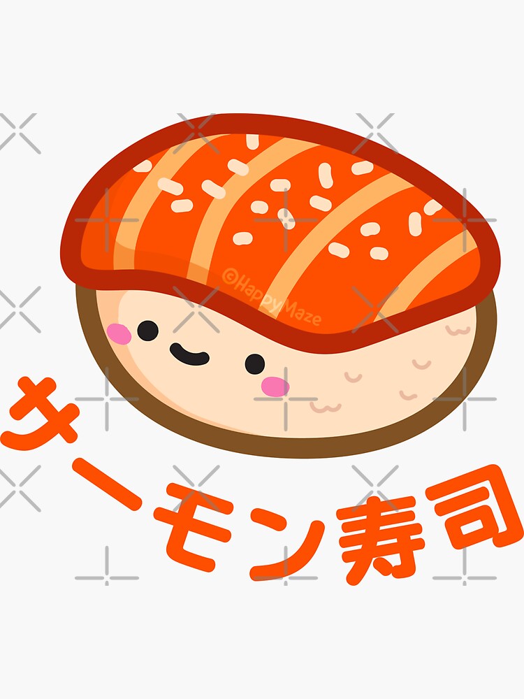 Salmon Sushi Kawaii Japanese Character Art And Kanji Katakana Sticker