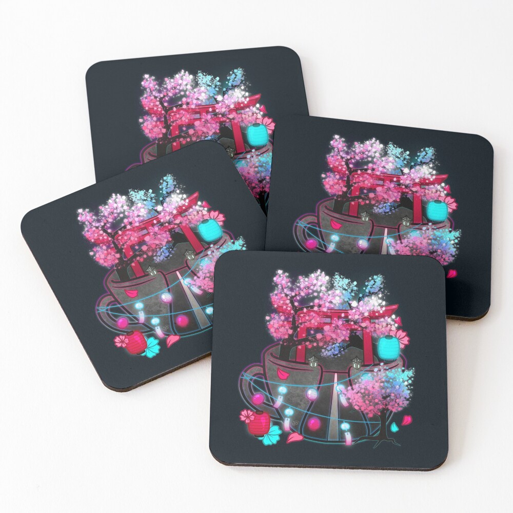 Cyberpunk Sakura Teacup Coasters (Set of 4)