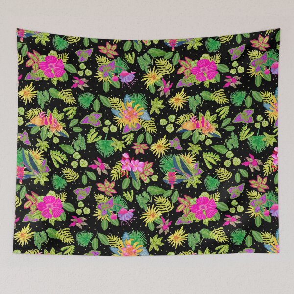 Item preview, Tropical Flowers on Black Backgroud designed and sold by MarcyBrennanArt.