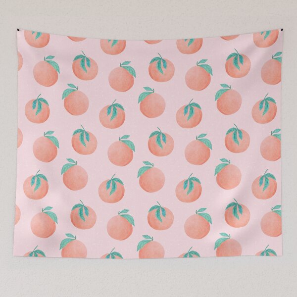 Item preview, Pretty texture peach pattern with blue green leaves  designed and sold by inkbearblue.