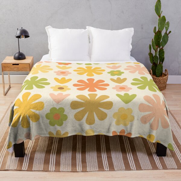 Item preview, Scandi Floral Grid Patrón de flores retro Pastel 70s Green Blush Yellow Cream designed and sold by kierkegaard.