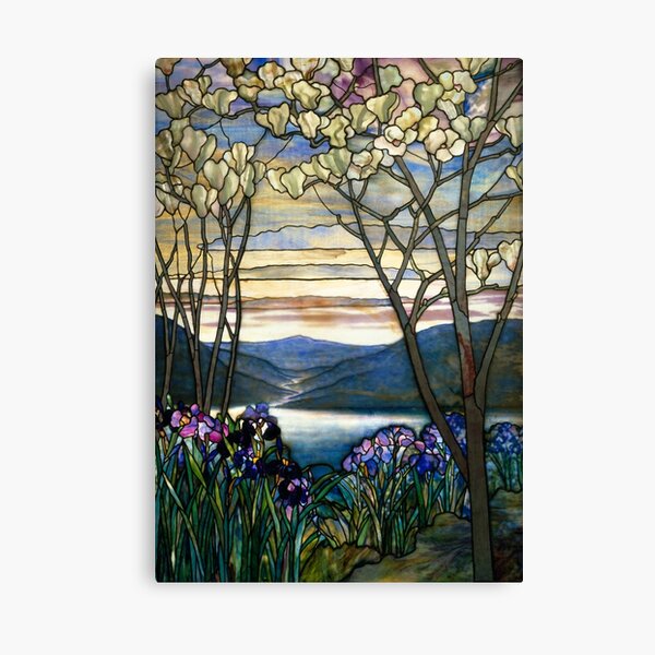 Magnolias and Irises Stained Glass Window Canvas Print