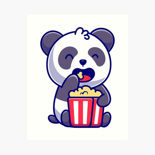 Kawaii Panda Eating Popcorn Art Print