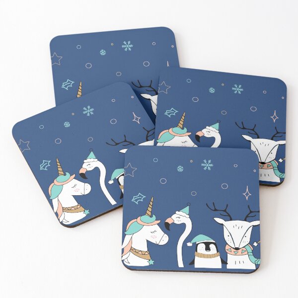 Item preview, North Pole Winter Drawings Night Sky Snowing - Cute animals wearing winter clothing  designed and sold by DiviaDesigns.