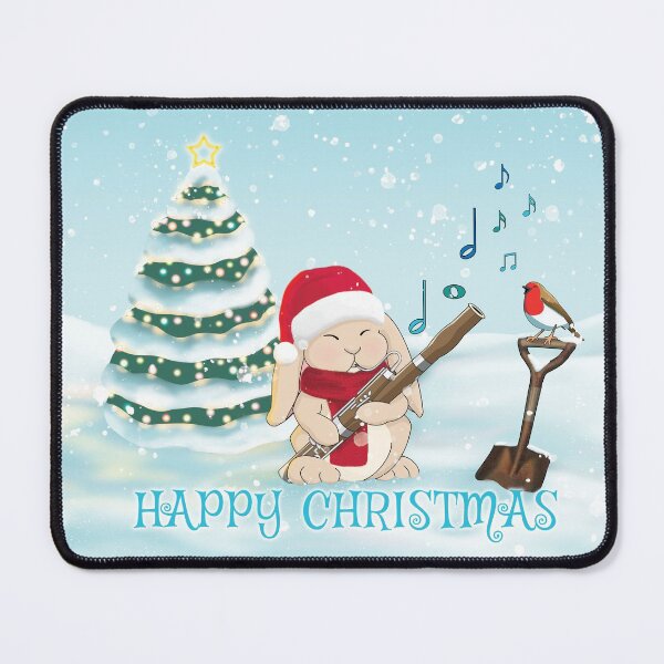 Item preview, Christmas Bassoon Bunny, with Tree and Robin - Happy Christmas designed and sold by Jazznote.