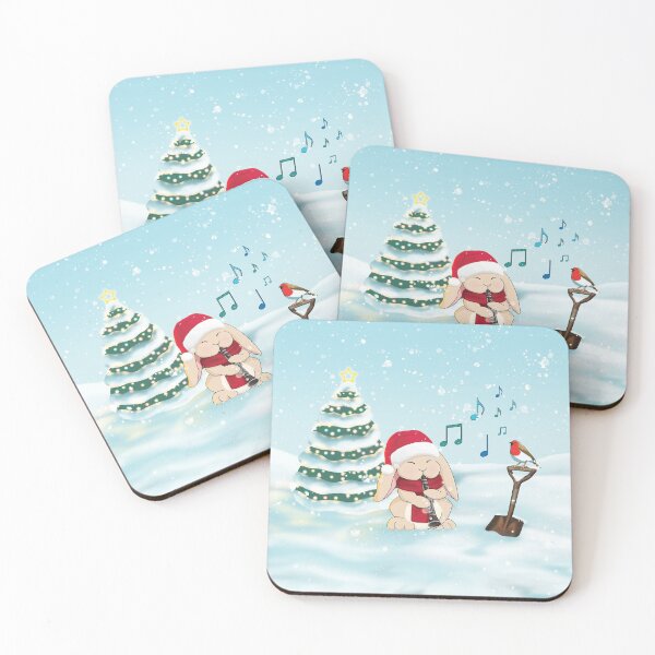 Item preview, Christmas Clarinet Playing Bunny with Tree and Robin designed and sold by Jazznote.