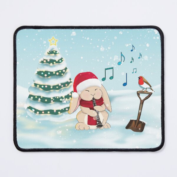 Item preview, Christmas Clarinet Playing Bunny with Tree and Robin designed and sold by Jazznote.