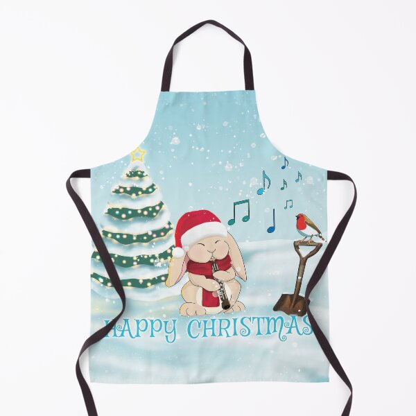 Item preview, Christmas Bunny Playing Oboe, with Tree and Robin - Happy Christmas designed and sold by Jazznote.