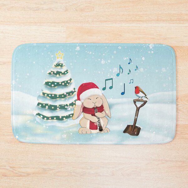 Item preview, Christmas Oboe Playing Bunny with Tree and Robin designed and sold by Jazznote.