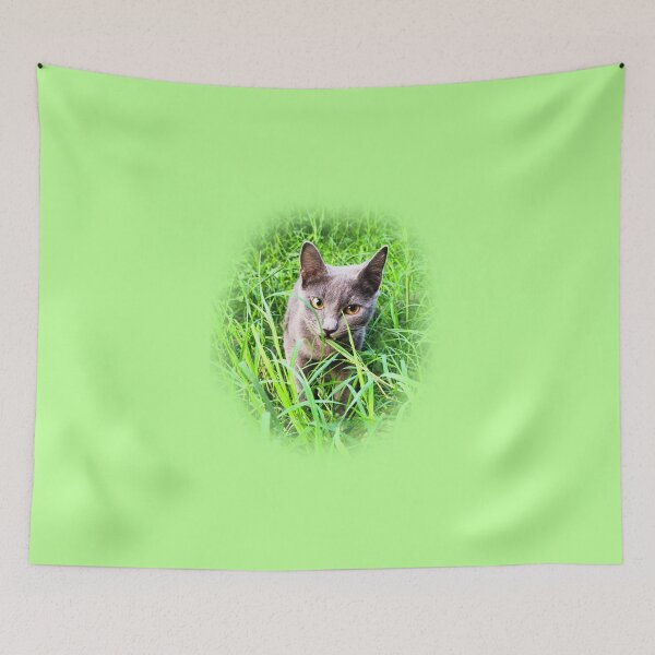 Item preview, Cute Russian blue cat photo in the grass  designed and sold by FLASHOP.