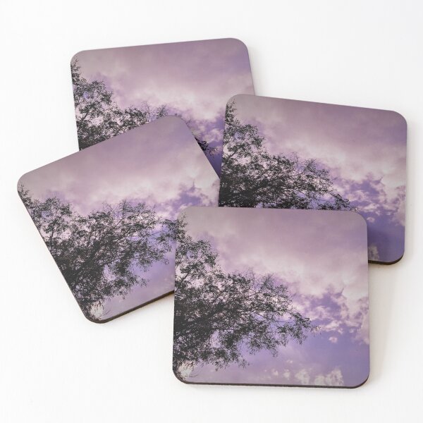 Item preview, A Purple Gradient Dreamy Sky with Tree Branches & Scattered Cotton Candy Clouds - Photography designed and sold by By Roqia.