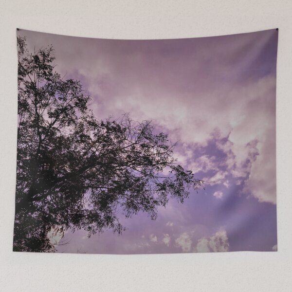 Item preview, A Purple Gradient Dreamy Sky with Tree Branches & Scattered Cotton Candy Clouds - Photography designed and sold by By Roqia.