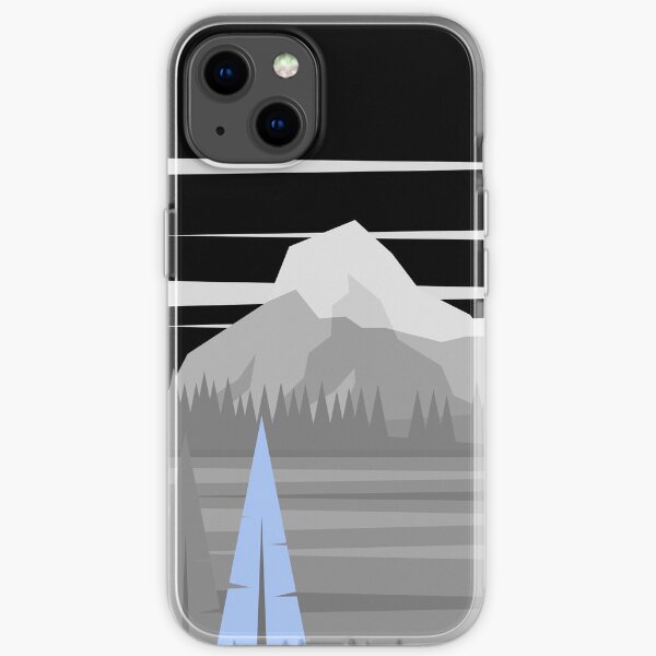 Winter landscape, minimalist blue monochrome iPhone Soft Case