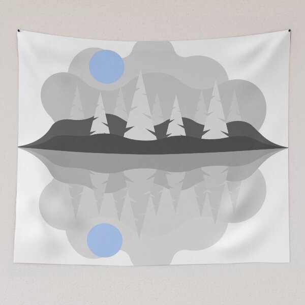 Item preview, Mirrored Alpine Landscape, Minimalist Blue Monochrome designed and sold by jean-nicolas.