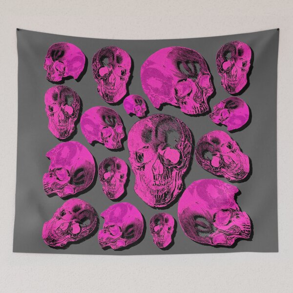 Item preview, Hot Pink Group Of Human Skulls Vintage Illustration Line Drawing designed and sold by TrulyEpoque.