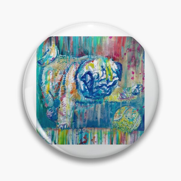 Artikelvorschau, PUPPY PUG SPIELT MIT EINEM TENNISBALL - Aquarellmalerei entworfen und verkauft von lautir.