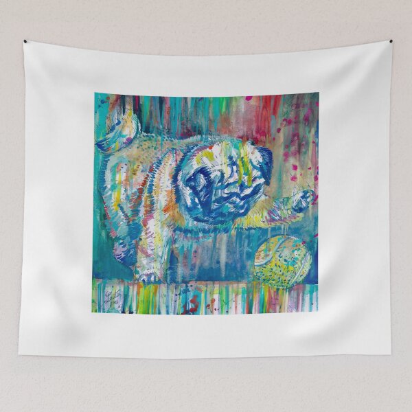 Item preview, PUPPY PUG PLAYING WITH A TENNIS BALL - watercolor painting designed and sold by lautir.