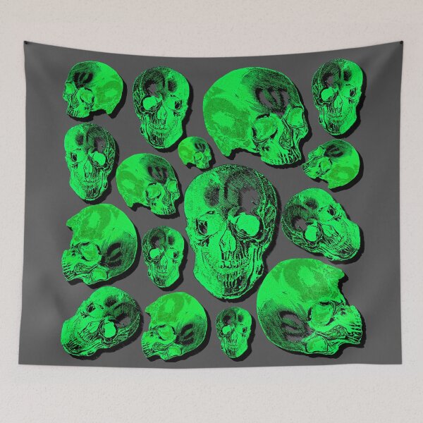 Item preview, Green Group Of Human Skulls Vintage Illustration Line Drawing designed and sold by TrulyEpoque.