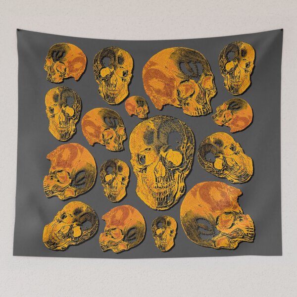Item preview, Orange Group Of Human Skulls Vintage Illustration Line Drawing designed and sold by TrulyEpoque.