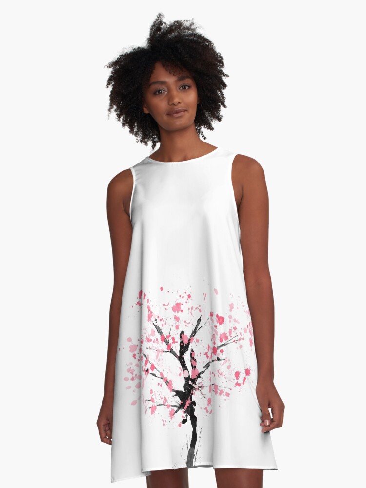 Falling Sakura Tree Japanese Cherry Blossom A Line Dress