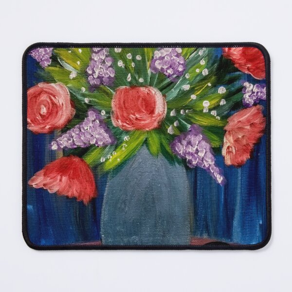 Aperçu de l'œuvre Quelques fleurs mélangées avec des roses rouges Dans un vase bleu ciel métallique créée et vendue par kkartwork.