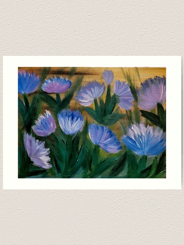 Alternate view of Some abstract wildflowers in purple and blue with tall grass Art Print