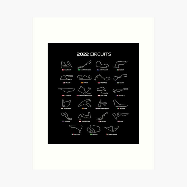 Rennstrecken der Saison 2022 - Rennstrecken (Black BG) Kunstdruck
