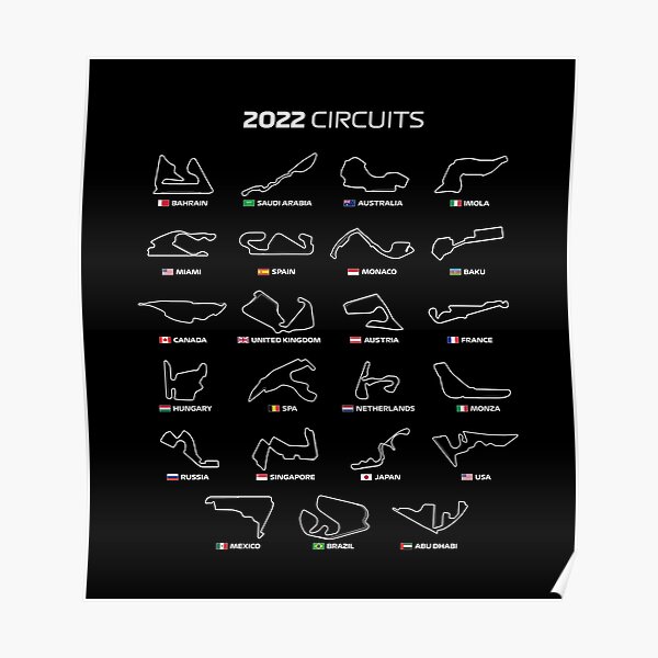 Rennstrecken der Saison 2022 - Rennstrecken (Black BG) Poster