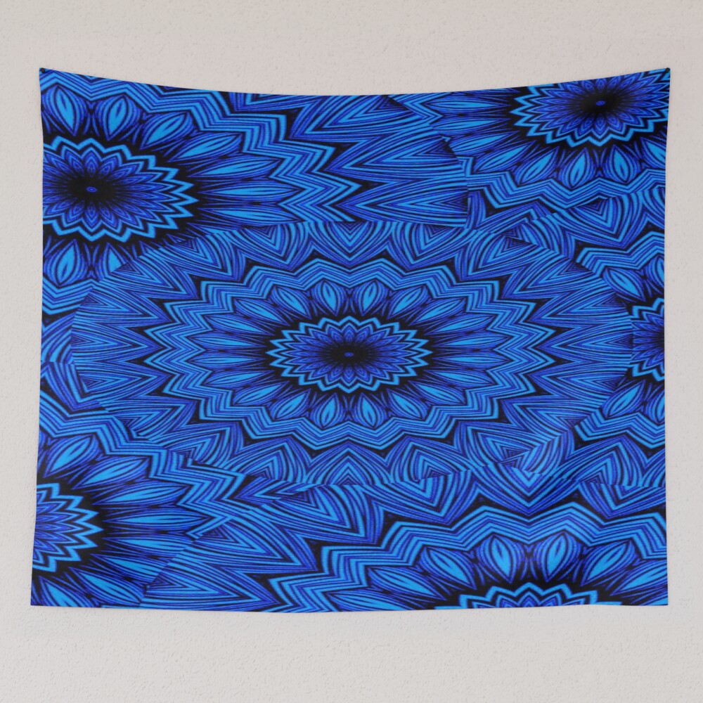 Abstract Blue Lotus Dazzle Starburst - Contemporary Design on a tapestry
