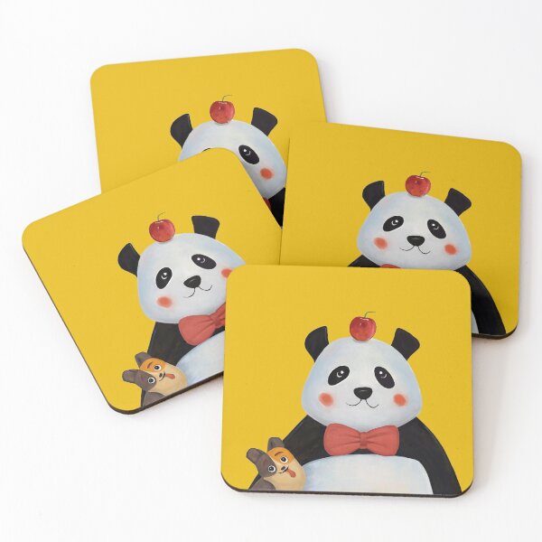 Item preview, Cartoon Panda with Puppy Yellow Background designed and sold by LAZZYART.