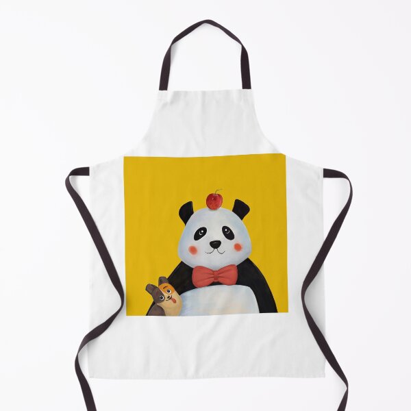 Item preview, Cartoon Panda with Puppy Yellow Background designed and sold by LAZZYART.