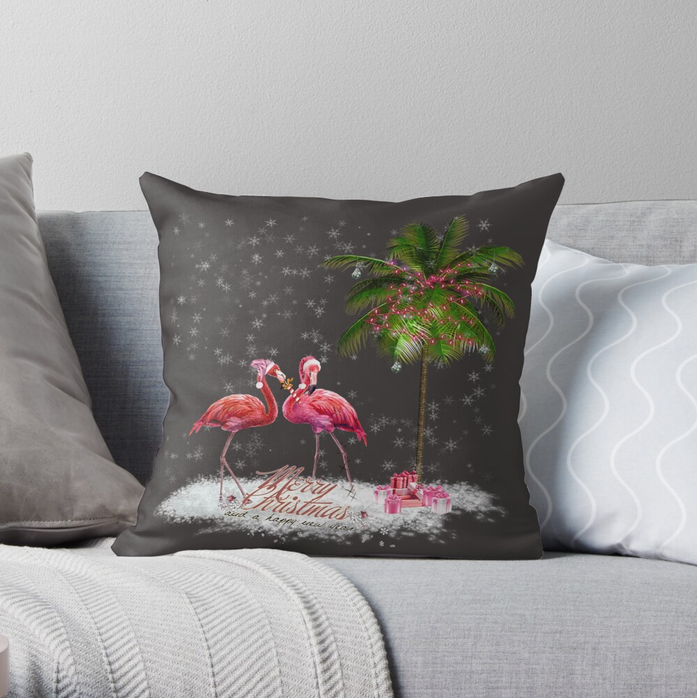 Details about    TROPICAL CHRISTMAS GIFT PINK FLAMINGO PILLOW ART DECO JETSON STYLE 19" X 19" 