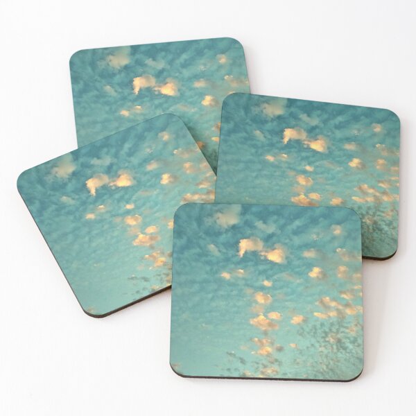Item preview, Teal - Orange Blue Burning Sky with Scattered Burning Cotton Candy Clouds - Photography  designed and sold by By Roqia.