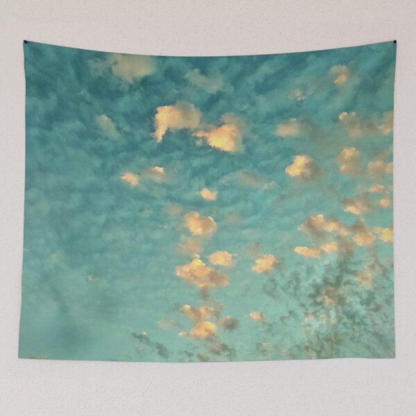 Item preview, Teal - Orange Blue Burning Sky with Scattered Burning Cotton Candy Clouds - Photography  designed and sold by By Roqia.