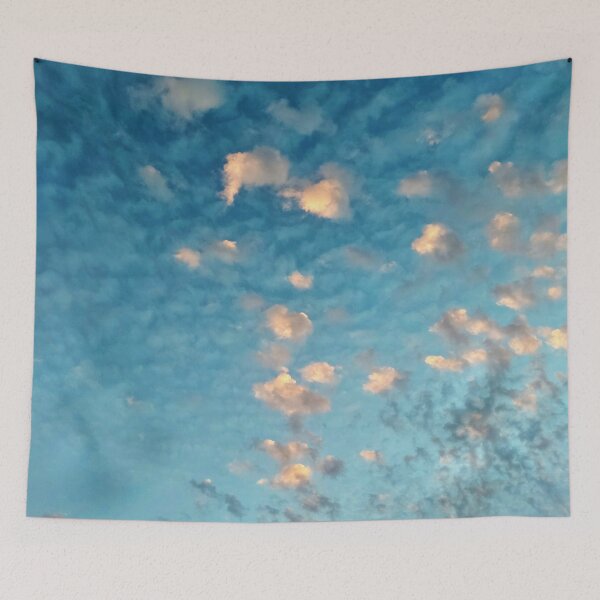 Item preview, Blue-Orange Burning Dreamy Sky with Scattered Burning Cotton Candy Clouds - Photography  designed and sold by By Roqia.