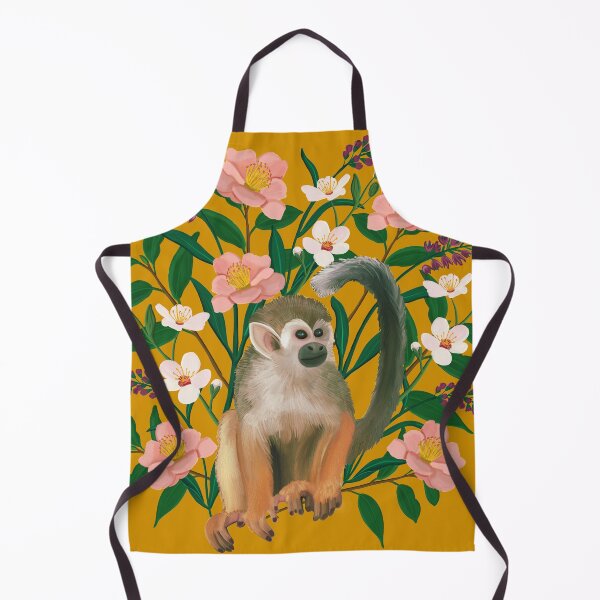Item preview, Mustard Botanical Floral Squirrel Monkey Illustration designed and sold by Happy People Prints.